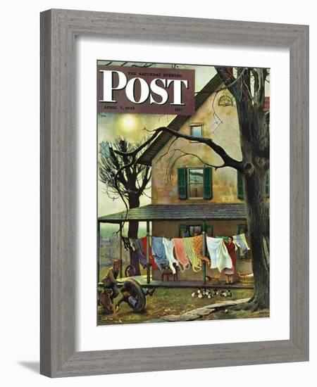 "Hanging Clothes Out to Dry," Saturday Evening Post Cover, April 7, 1945-John Falter-Framed Giclee Print