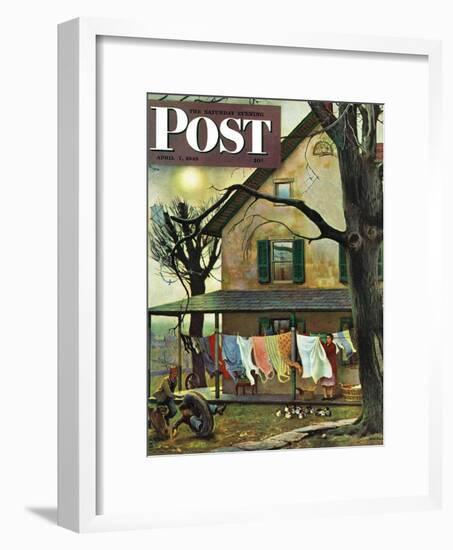 "Hanging Clothes Out to Dry," Saturday Evening Post Cover, April 7, 1945-John Falter-Framed Giclee Print