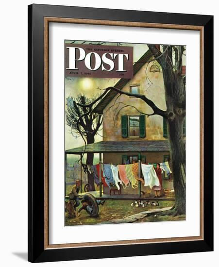 "Hanging Clothes Out to Dry," Saturday Evening Post Cover, April 7, 1945-John Falter-Framed Giclee Print