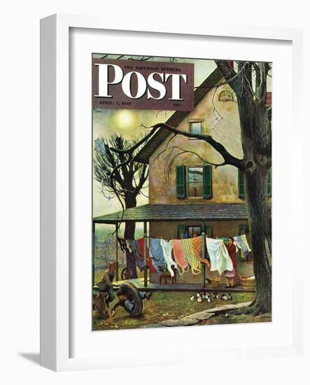 "Hanging Clothes Out to Dry," Saturday Evening Post Cover, April 7, 1945-John Falter-Framed Giclee Print