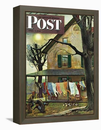 "Hanging Clothes Out to Dry," Saturday Evening Post Cover, April 7, 1945-John Falter-Framed Premier Image Canvas