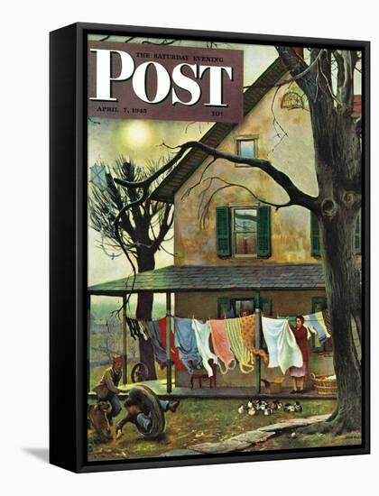 "Hanging Clothes Out to Dry," Saturday Evening Post Cover, April 7, 1945-John Falter-Framed Premier Image Canvas