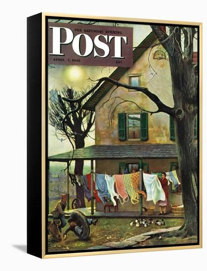 "Hanging Clothes Out to Dry," Saturday Evening Post Cover, April 7, 1945-John Falter-Framed Premier Image Canvas