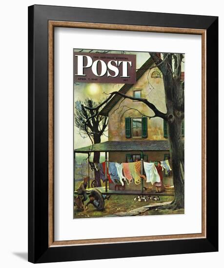 "Hanging Clothes Out to Dry," Saturday Evening Post Cover, April 7, 1945-John Falter-Framed Giclee Print