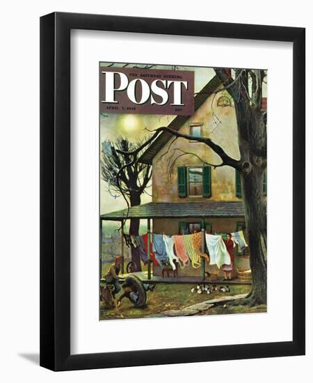 "Hanging Clothes Out to Dry," Saturday Evening Post Cover, April 7, 1945-John Falter-Framed Giclee Print