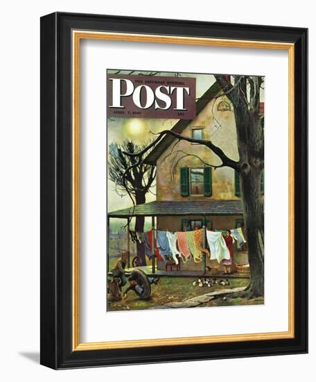 "Hanging Clothes Out to Dry," Saturday Evening Post Cover, April 7, 1945-John Falter-Framed Giclee Print