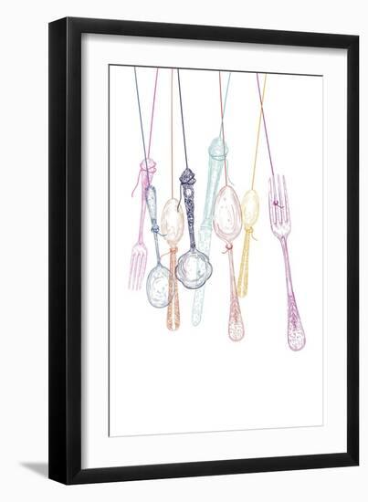 Hanging Cutlery Silhouettes-cienpies-Framed Art Print