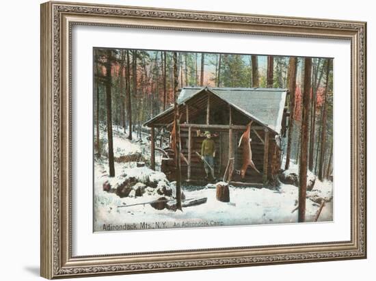 Hanging Deer by Adirondack Cabin, New York-null-Framed Art Print