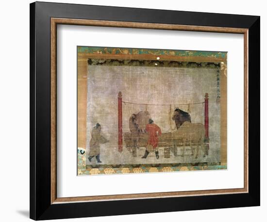 Hanging, of Grooms Feeding Horses, Ink and Watercolour on Silk, Attributed to Jen Jen-Far, Chinese-null-Framed Giclee Print