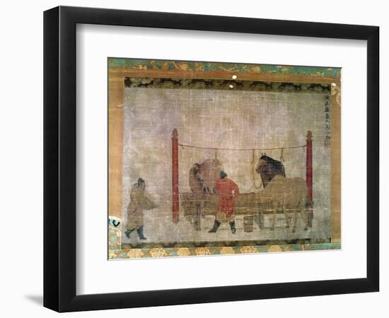 Hanging, of Grooms Feeding Horses, Ink and Watercolour on Silk, Attributed to Jen Jen-Far, Chinese-null-Framed Giclee Print