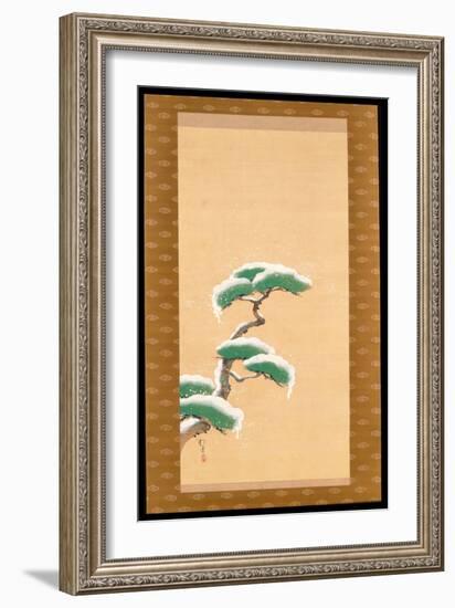 Hanging Scroll Depicting a Snow Clad Pine, from a Triptych of the Three Seasons, Japanese-Sakai Hoitsu-Framed Giclee Print