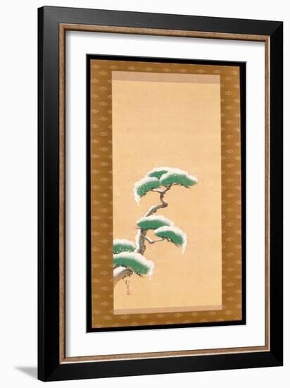 Hanging Scroll Depicting a Snow Clad Pine, from a Triptych of the Three Seasons, Japanese-Sakai Hoitsu-Framed Giclee Print