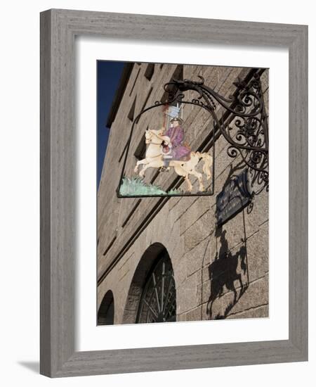 Hanging Sign of a Horseman, Place Jean Moulin, St. Malo, Brittany, France, Europe-Nick Servian-Framed Photographic Print