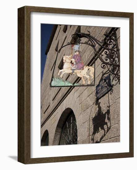 Hanging Sign of a Horseman, Place Jean Moulin, St. Malo, Brittany, France, Europe-Nick Servian-Framed Photographic Print