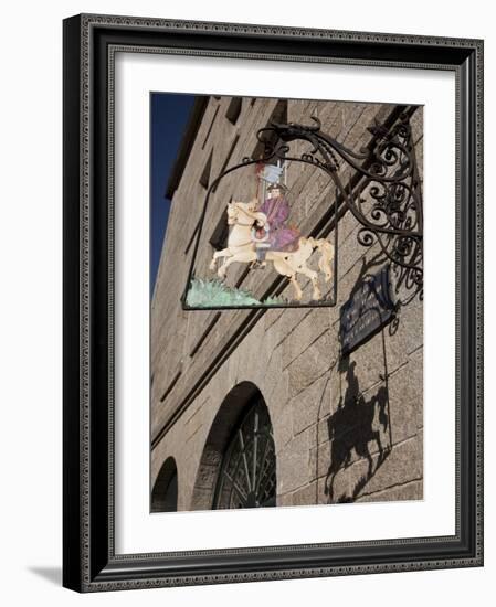 Hanging Sign of a Horseman, Place Jean Moulin, St. Malo, Brittany, France, Europe-Nick Servian-Framed Photographic Print