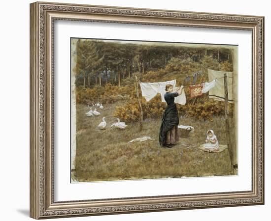 Hanging the Washing, a Beautiful Spring Morning-Helen Allingham-Framed Premium Giclee Print