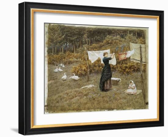 Hanging the Washing, a Beautiful Spring Morning-Helen Allingham-Framed Premium Giclee Print