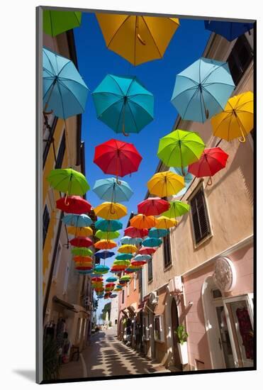 Hanging Umbrellas, Veliki Squiare Street, Old Town, Novigrad, Croatia, Europe-Richard Maschmeyer-Mounted Photographic Print