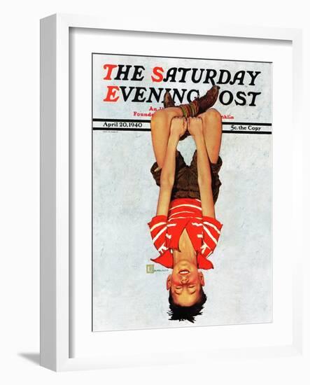 "Hanging Upside Down," Saturday Evening Post Cover, April 20, 1940-Douglas Crockwell-Framed Giclee Print