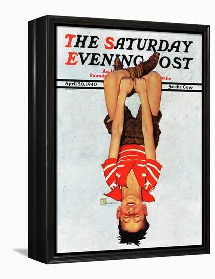 "Hanging Upside Down," Saturday Evening Post Cover, April 20, 1940-Douglas Crockwell-Framed Premier Image Canvas