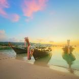 Beautiful Image of Sunset with Colorful Sky and Longtail Boat on the Sea Tropical Beach. Thailand-Hanna Slavinska-Photographic Print