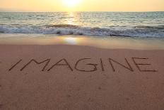 Imagine Written in the Sand on a Sunset Beach.-Hannamariah-Photographic Print