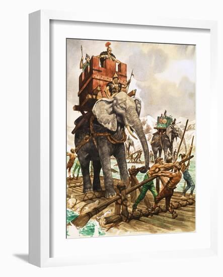 Hannibal and His Elephants Crossing a River by Raft-Peter Jackson-Framed Giclee Print