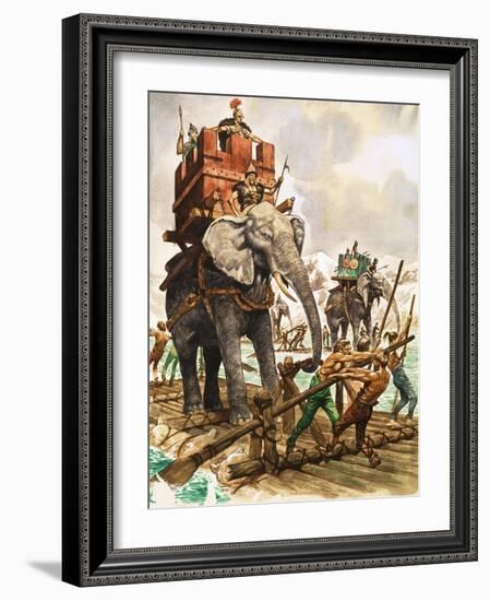 Hannibal and His Elephants Crossing a River by Raft-Peter Jackson-Framed Giclee Print