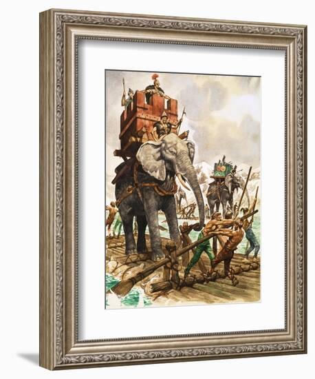 Hannibal and His Elephants Crossing a River by Raft-Peter Jackson-Framed Giclee Print