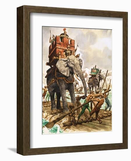 Hannibal and His Elephants Crossing a River by Raft-Peter Jackson-Framed Giclee Print