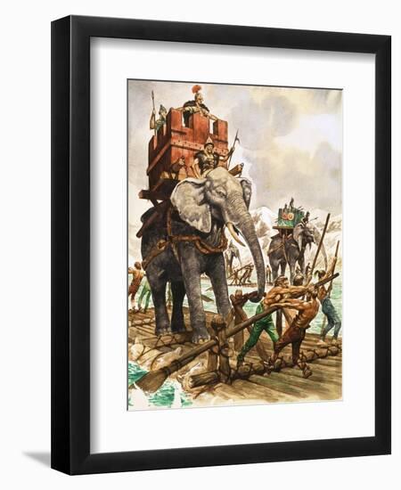 Hannibal and His Elephants Crossing a River by Raft-Peter Jackson-Framed Giclee Print