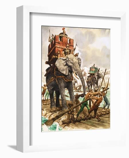 Hannibal and His Elephants Crossing a River by Raft-Peter Jackson-Framed Giclee Print