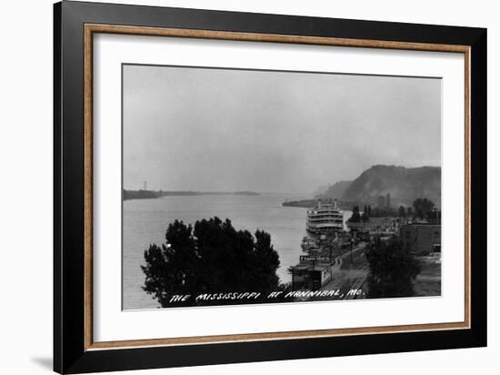 Hannibal, Missouri - View of Mississippi River and Docked Riverboat-Lantern Press-Framed Art Print