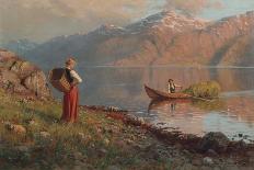 Girl with Buckets of Water and Boy Fishing-Hans Andreas Dahl-Giclee Print