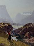 A Girl with Goats by a Fjord-Hans Andreas Dahl-Giclee Print