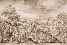 View of Delfgauw, with Abraham and the Three Angels (Pen and Ink and Wash on Paper)-Hans Bol-Giclee Print