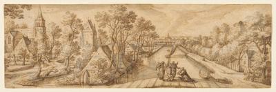 View of Delfgauw, with Abraham and the Three Angels (Pen and Ink and Wash on Paper)-Hans Bol-Giclee Print