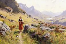 A Girl with Goats by a Fjord-Hans Dahl-Framed Giclee Print