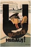German World War 1 Poster, "U Boote Heraus" (U Boats Away) (Colour Litho)-Hans Rudi Erdt-Framed Giclee Print