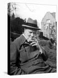 Former Pm Winston Churchill Resting on Bench, Puffing on Cigar, Outside Country Estate Chartwell-Hans Wild-Premier Image Canvas