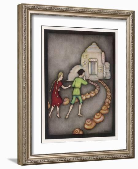 Hansel and Gretel Follow the Path up to the Witches House-Jennie Harbour-Framed Art Print