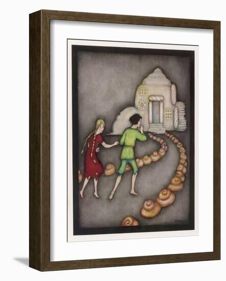 Hansel and Gretel Follow the Path up to the Witches House-Jennie Harbour-Framed Art Print