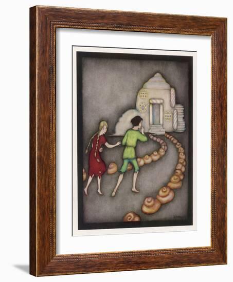 Hansel and Gretel Follow the Path up to the Witches House-Jennie Harbour-Framed Art Print