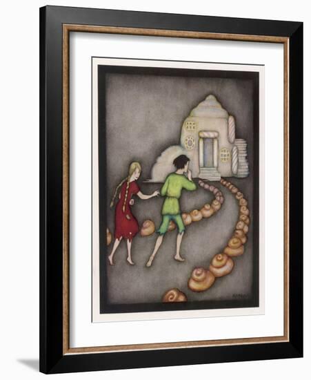 Hansel and Gretel Follow the Path up to the Witches House-Jennie Harbour-Framed Art Print