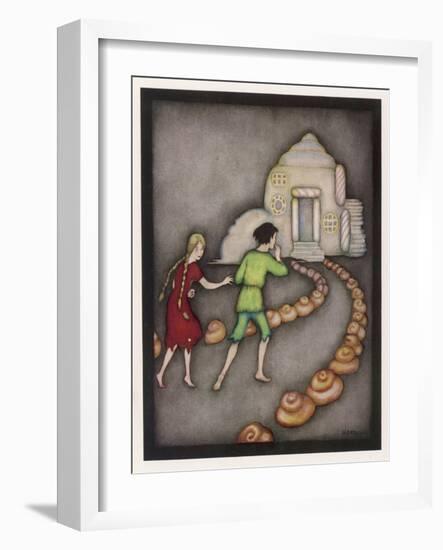 Hansel and Gretel Follow the Path up to the Witches House-Jennie Harbour-Framed Art Print