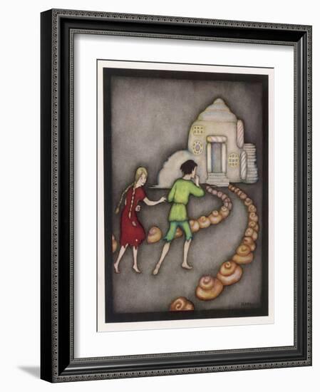 Hansel and Gretel Follow the Path up to the Witches House-Jennie Harbour-Framed Art Print