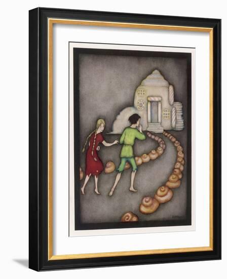 Hansel and Gretel Follow the Path up to the Witches House-Jennie Harbour-Framed Art Print