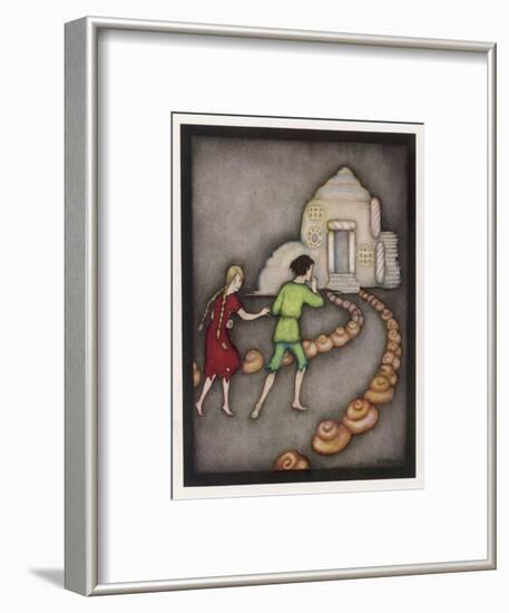 Hansel and Gretel Follow the Path up to the Witches House-Jennie Harbour-Framed Art Print