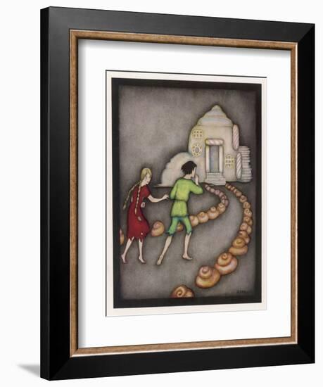 Hansel and Gretel Follow the Path up to the Witches House-Jennie Harbour-Framed Art Print