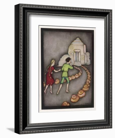 Hansel and Gretel Follow the Path up to the Witches House-Jennie Harbour-Framed Art Print